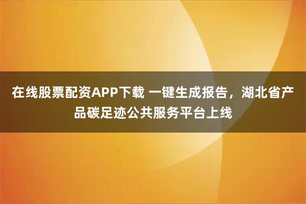 在线股票配资APP下载 一键生成报告，湖北省产品碳足迹公共服务平台上线
