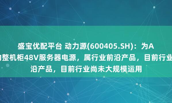 盛宝优配平台 动力源(600405.SH)：为AI算力中心提供的整机柜48V服务器电源，属行业前沿产品，目前行业尚未大规模运用